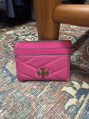 Tory Burch Pink Quilted Leather Card Holder with Gold Logo
